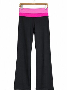 Lululemon Women’s Size 6 Black Flare Yoga Pants Pink Waistband